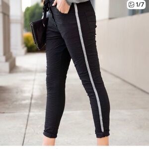 Venti6 rhinestone side crinkle jogger pants